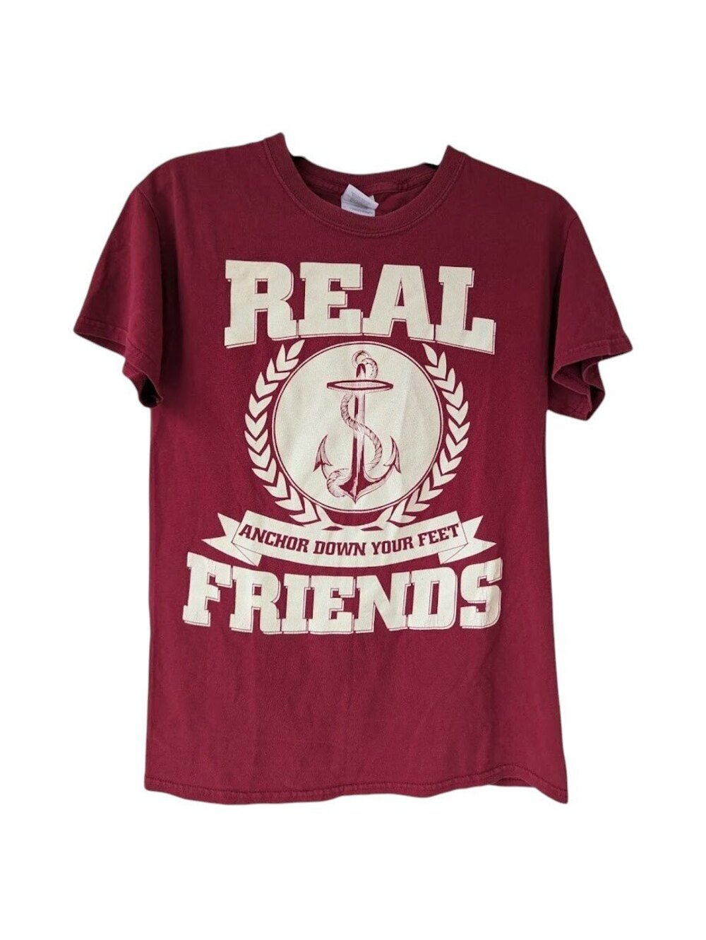 Gildan Mens S Real Friends Anchor T-Shirt Pop Punk Maroon Band Merch 18x25.5 Emo